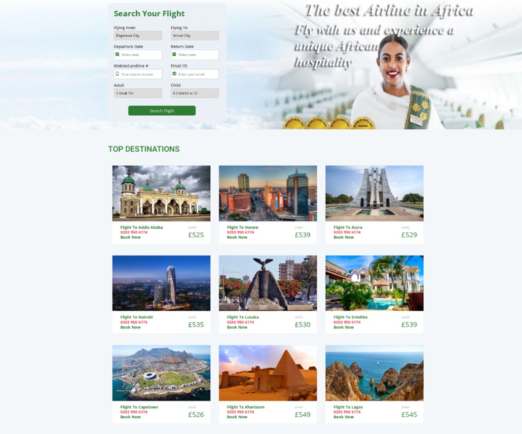 Primer stranice za krađu identiteta koja oponaša veb lokaciju avio-kompanije
