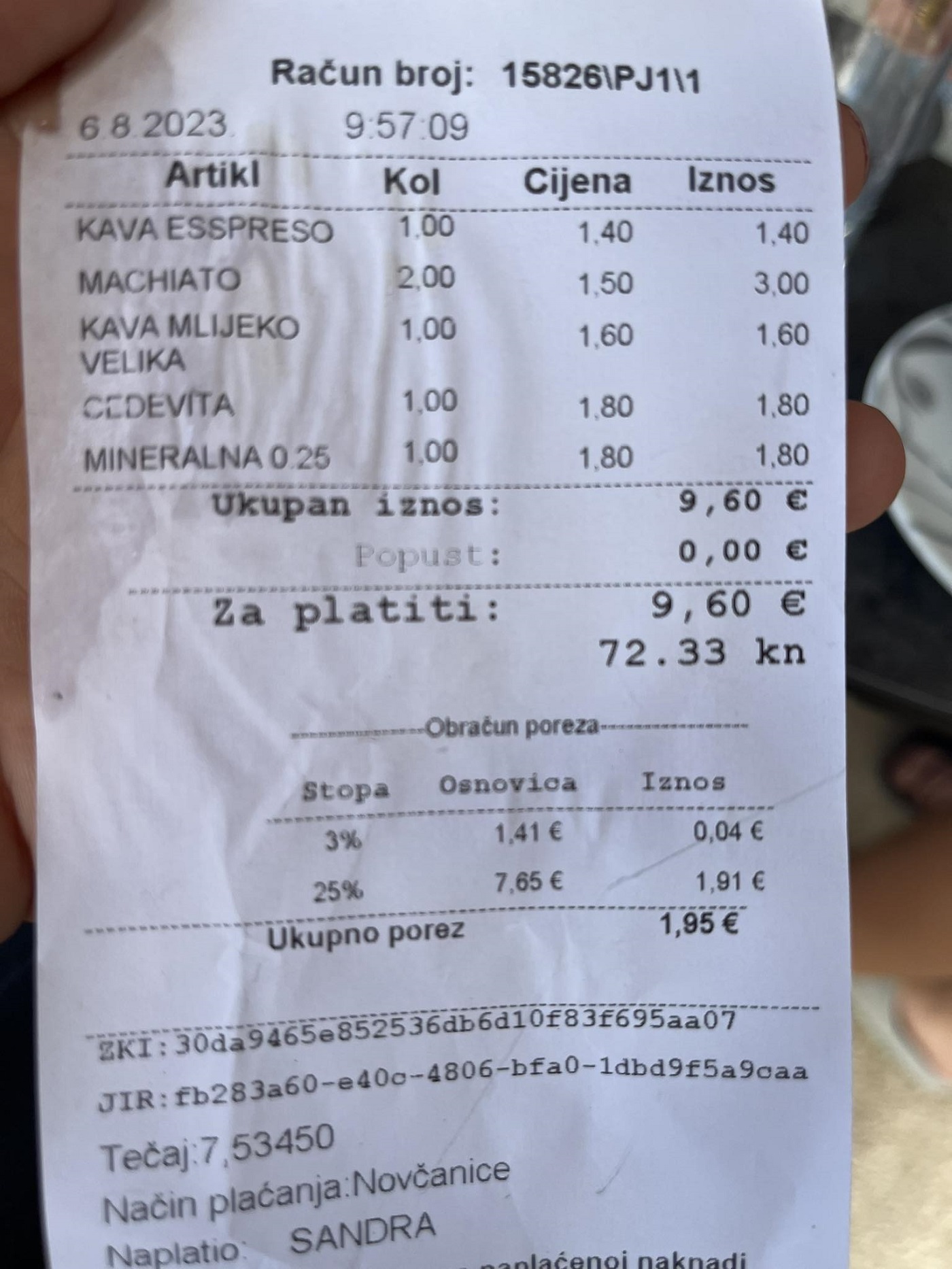 Račun iz kafića, Korčula
