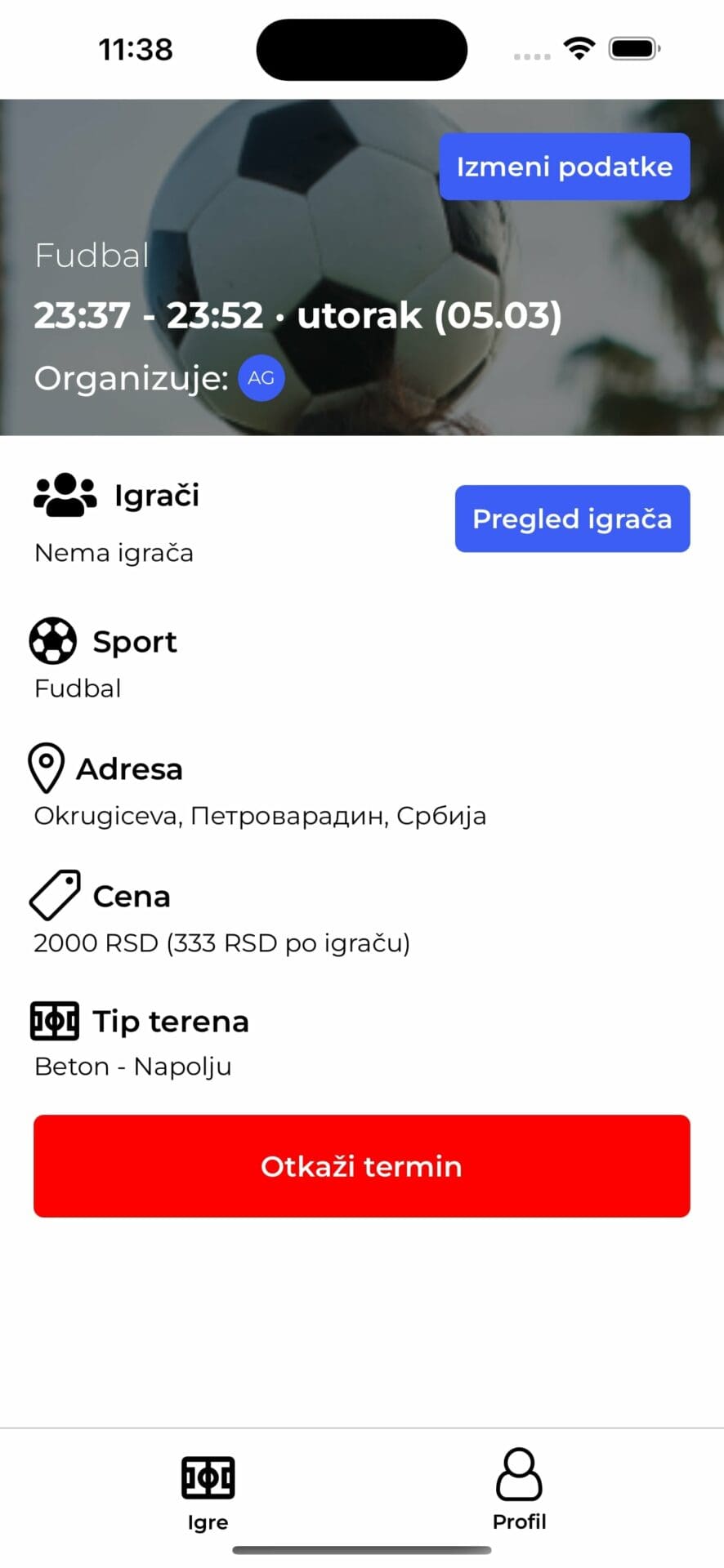 Aplikacija za fudbal