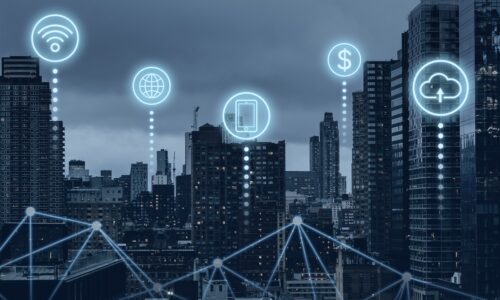 Futuristic smart city with 5G global network technology