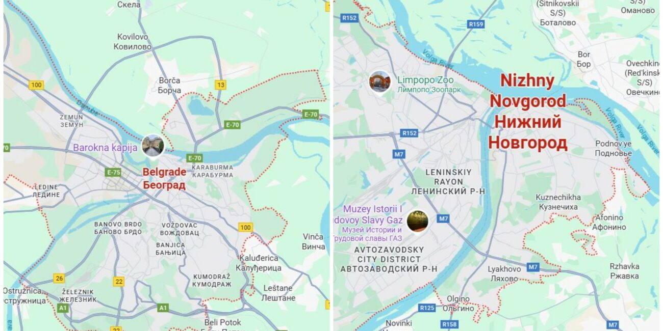 Beograd, Nižnji novgorod, mapa, google