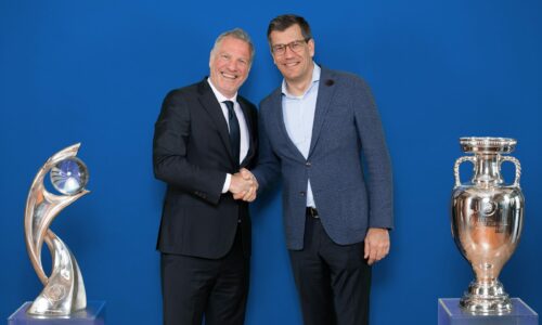 L–R: Guy-Laurent Epstein, UEFA Marketing Director; Jens Thiemer, Chief Customer Officer Lidl International